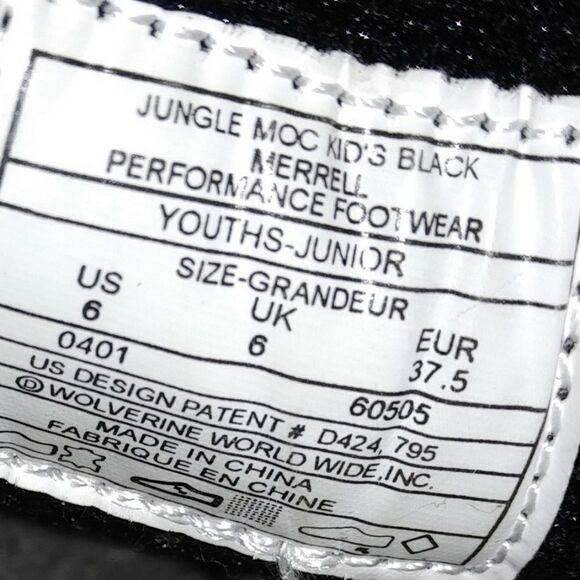 Merrell Black Jungle Moccasins‎  Youth Juniors Size 6 - Picture 8 of 8